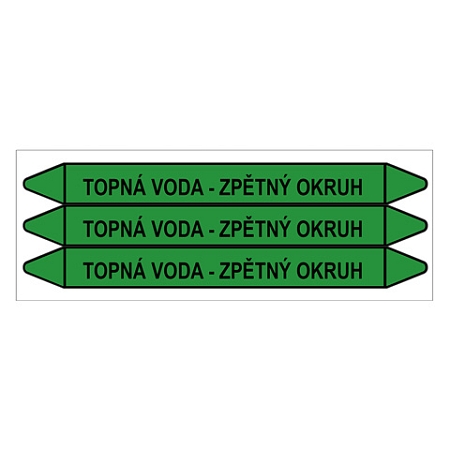 Značení potrubí, topná voda - zpětný okruh,3 ks, 355 × 37 mm